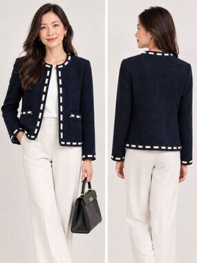 ST JOHN Collection By Marie Gray Knit Zip -Up Cardigan Jacket Patch Pocket